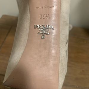 Tan suede peep toe Prada heels